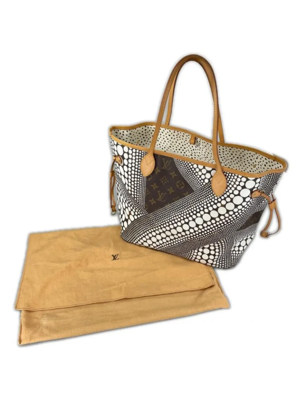 Louis Vuitton Neverfull MM Tote Bag Damier Azur Canvas White Yayoi Kusama